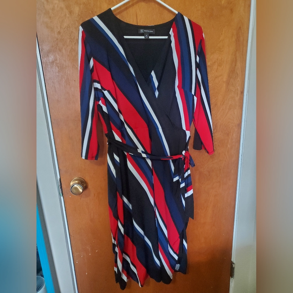 Striped V-Neck Wrap Dress - Red, White, Blue, and Black